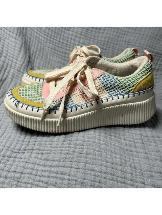 LUCKY STEP Women's Platform Sneakers Pink/Yellow Multi Knit Walking Shoes Sz 9 - Picture 8 of 9